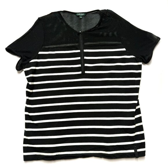Lauren Ralph Lauren Womens 3X Black & White Striped Mesh Shirt Top Excellent - Picture 1 of 5